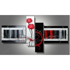 Модульная картина из 4 секций: красные розы в абстракции, выполненная маслом на холсте
